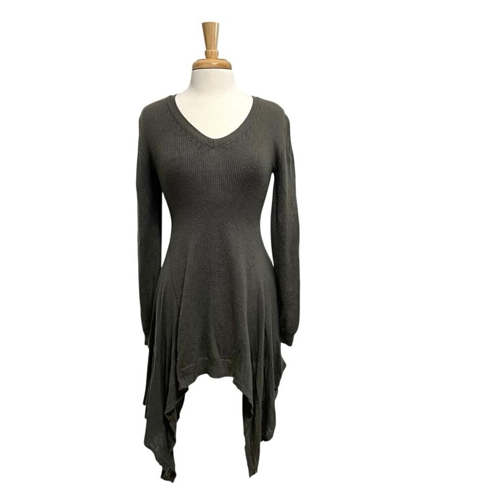 ONE GREY DAY Mohair Blend Puff Sleeve Pointelle Knit Asymmetrical Tunic Small